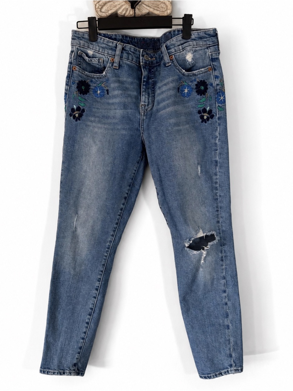 Lucky Brand Ava Mid Rise Skinny Floral Embroidered distressed Jeans 8/29 Ankle